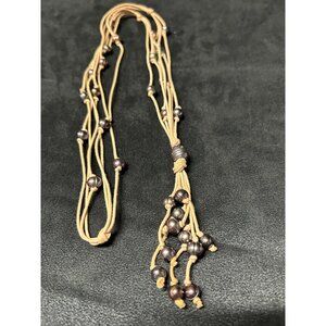 Black Tahitian pearls suede Cord necklace, lariat style Y necklace, 32" long